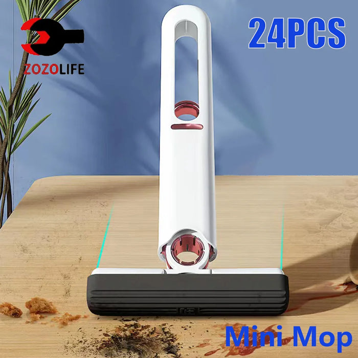 Mini serpillère 8/24 pièces, mini balai à franges pour bureau, cuisine, voiture, outils de nettoyage avec essorage automatique, balais pliables pour le nettoyage de la maison et le lavage des sols