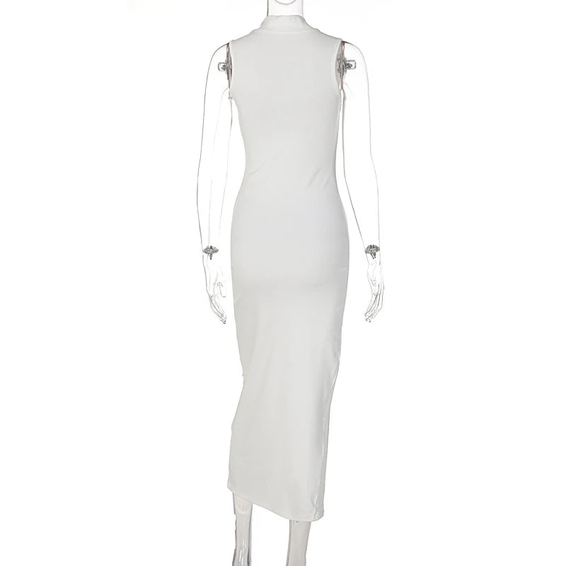 2024 Summer Slit Maxi Dress for Women Elegant Holiday Sexy Sleeveless Club Party Tank Sundresses Solid Clothes