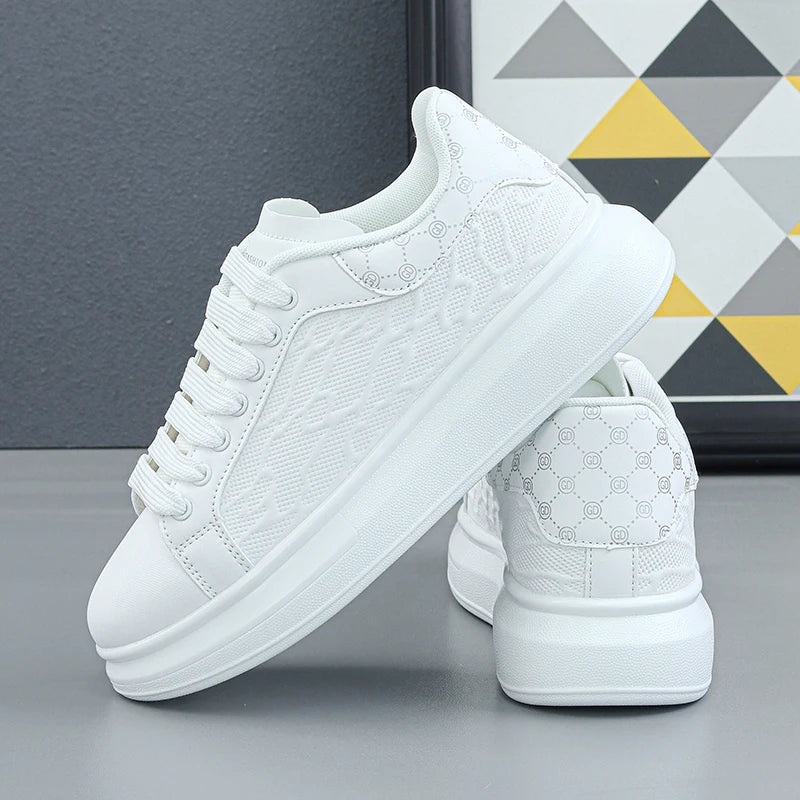 Luxury Leather Men Sneakers Thick Sole Casual Walking Shoes