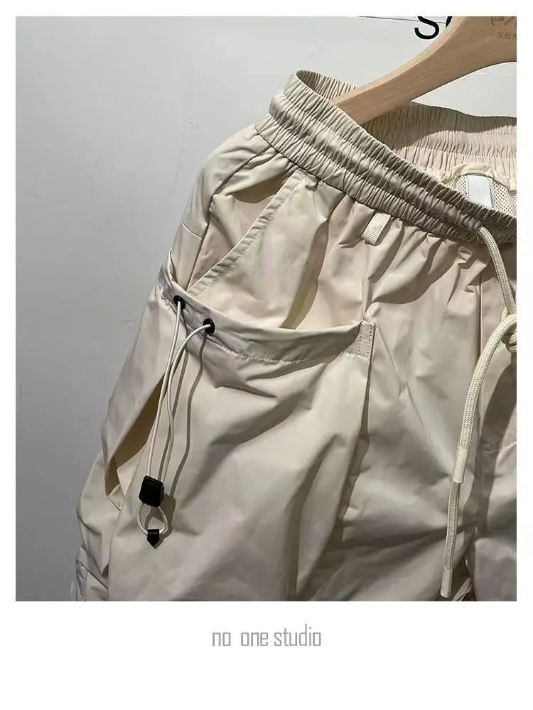 Men Shorts Summer Outdoor Glossy Cool Feeling Quick Dry Wide Leg Pants Functional Wind Large Pockets Trendy Men Workwear Shorts