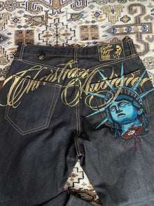 2000s Vintage Statue of liberty Diamonds Jeans Casual Denim Pants High Waist Straight Wide Leg Jeans Harajuku Y2k Women Clothing