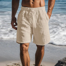 Men Cotton Linen Shorts Summer Lightweight Breathable Casual Beach Style Shorts Basic Solid Color Sweatpants Elastic Waist