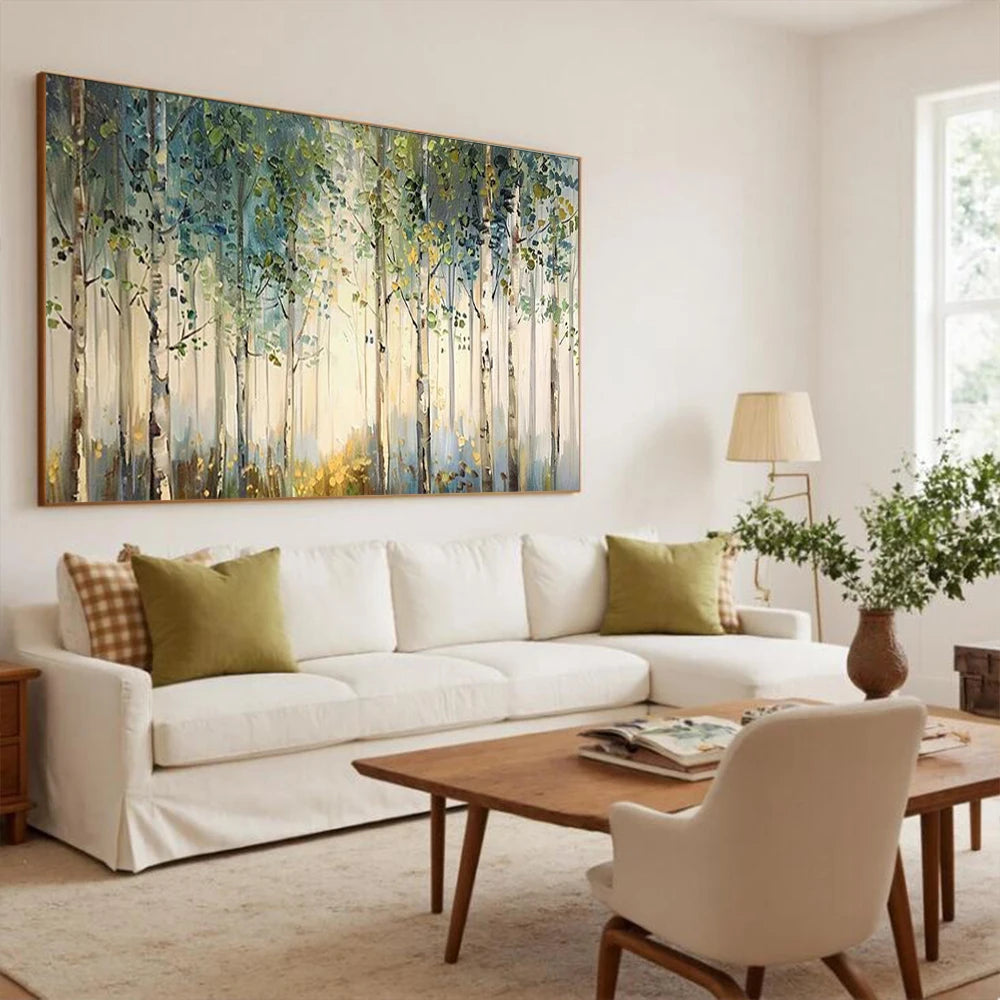100% Handmade Abstract Oil Painting Original Gold Forest Landscape Wall Art Picture Large Mural For Home Living Room Decor Image