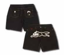 Y2k Summer Harajuku Hip-Hop Gothic Colored Flying Dog Printed Denim Shorts High Street Loose Casual Straight Cropped Jeans