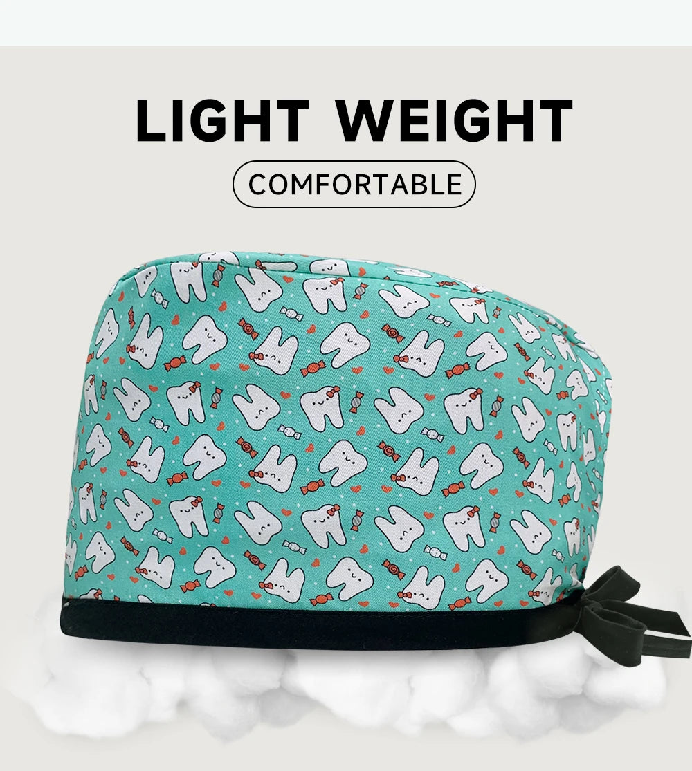 Cartoon Print Medical Scrub Hat Hospital Doctor Work Caps Health Worker Scrub Cap Pet Clinic Nurse Beautician Nursing Scrubs Hat