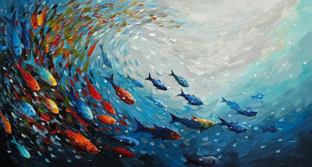 Abstract Blue Sea Fish Canvas Painting Nordic Art Graffiti Large Size Posters Print Modern Living Room Home Decoration Picture