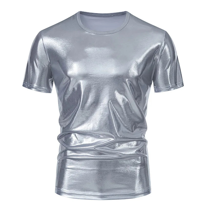 #4105 Hip Hop T Shirt Man Short Sleeve Summer T Shirt O-neck Loose Gold Silver Red Green Punk Streetwear Tshirt Shinny Surface
