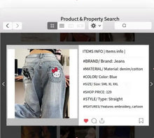 Jeans Harajuku Sanrios Y2K Hello Kittys Trend Anime Kawai Kt Wide Leg Pants Loose for Women Trouser Street Student Casual Fashio