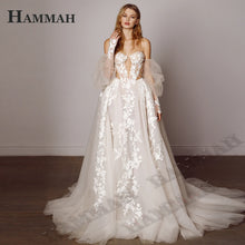 HAMMAH Elegant V Neck Wedding Dresses Mermaid Appliques Lace Spaghetti Strap Satin Court Train Robe De Mariee Customized