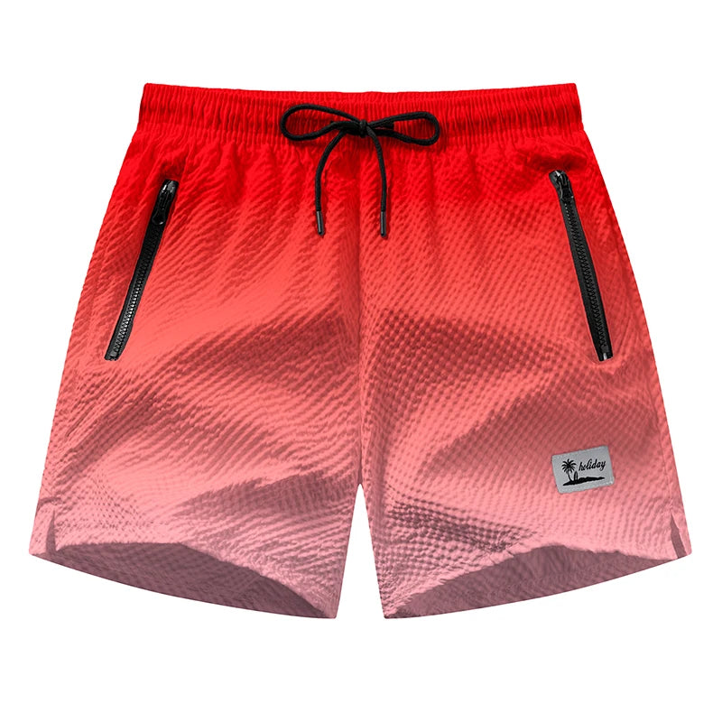 Mens Seersucker Beach Shorts With Mesh Liner Quick Dry