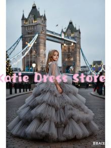 Tiered Tulle Fluffy Sleeveless Flower Girl Dress Ruffles Floor Length Child Princess Communion Birthday Celebration Party Dress