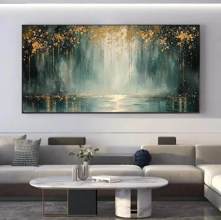 100% Handmade Abstract Oil Painting Original Gold Forest Landscape Wall Art Picture Large Mural For Home Living Room Decor Image