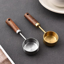 Cuillère à mesurer en acier inoxydable de 15 ml, cuillère à café, cuillère à sucre en poudre, à grains de café, manche en bois, outils de cuisine