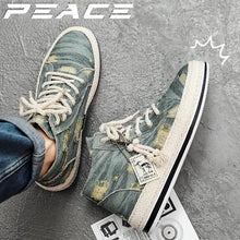 Men's Denim Canvas Sneakers Breathable High Top Sneakers for Men Slip On Sneakers Spring Summer Casual Platform Vulcanized Shoes