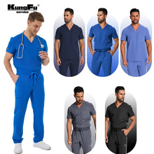 KUNGFU SCRUBS Mens Uniforms Medical Surgical Scrubs Set Short Sleeve V-Neck Top & Pants Soft Breathable Stretch Nursing Workwear