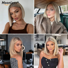 Moonlass Highlight Stardust Grey Gold Blunt Cut Bob 100% Human Hair Wig 210% Density 5x7 Glueless Wig Effortless Morning Routine