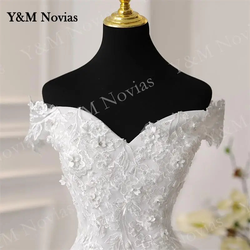 Y&M Novias Off Shoulder Plus Size Vestido De Noiva 2026 New Wedding Dress Train or Floor Customized large Bridal Tulle Mariage