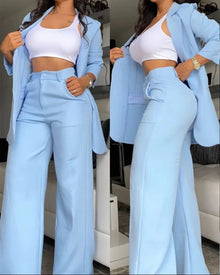 Woman Elegant Blazer Sets New Autumn Fashion Women's Notched Collar Coat + Pocket Design Pants Set Work Commuting Two Piece Suit