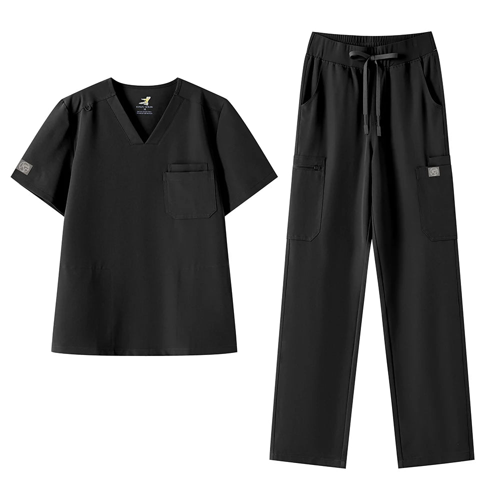 KUNGFU SCRUBS Mens Uniforms Medical Surgical Scrubs Set Short Sleeve V-Neck Top & Pants Soft Breathable Stretch Nursing Workwear