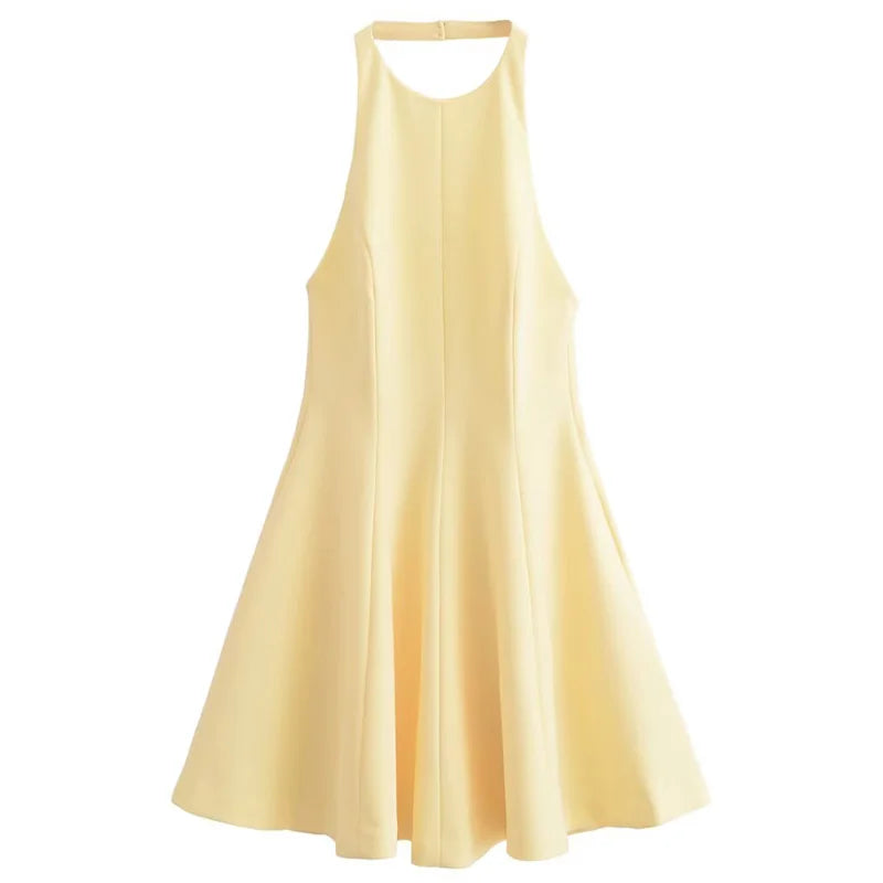 HXAO Halter Short Dress Womens Dresses Red Yellow Dress Woman Summer 2025 Ruffled Backless Sleeveless Vestidos Elegant Dress 066