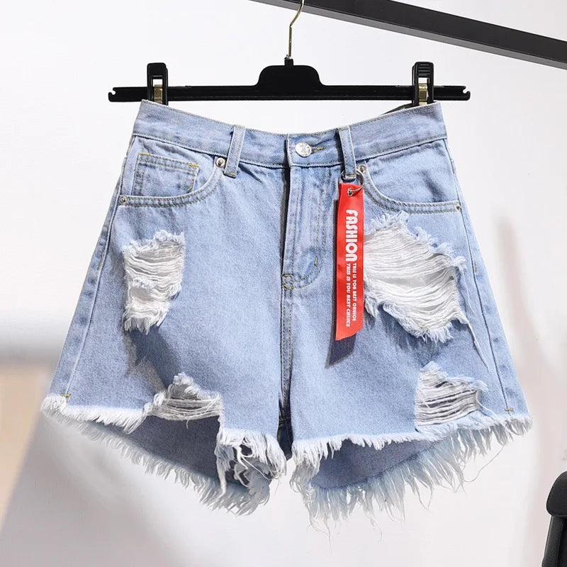Summer Women Denim Shorts High Waist Tassel Streetwear