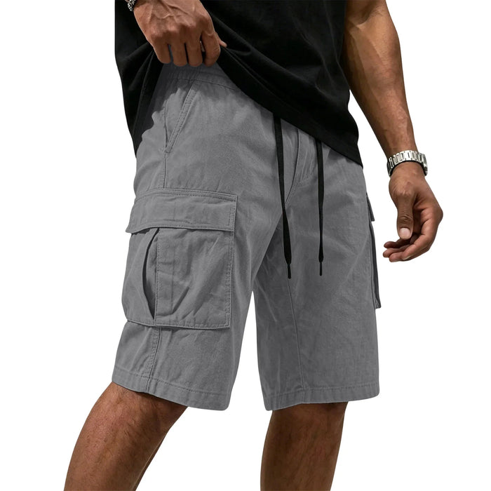 Men Multi-color Cargo Shorts Summer Loose Drawstring Elastic Waist Multi Pocket Quick Dry Casual Five Point Street Shorts