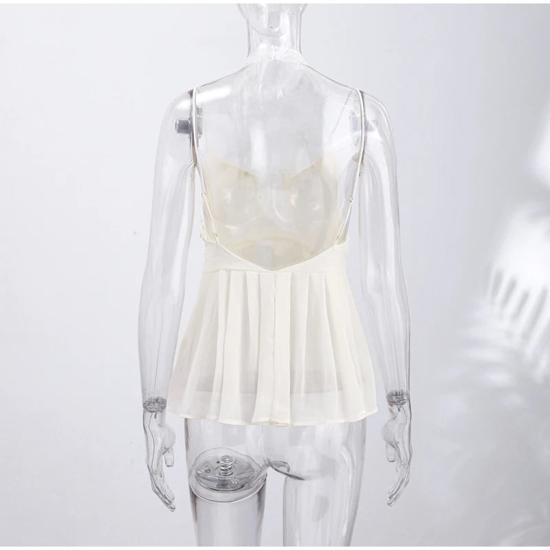 Women Pant Set Sheer Layers Spaghetti Strap Backless Lace Top Straps Solid Loose Straight Elastic Hem Fashion Beach Chic Suits
