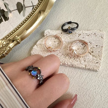Angel and Demon Wings Couple Ring For Women Rose Gold Colour Black Fashion Moonstone Adjustable Opening Men's Ring Party Jewelry