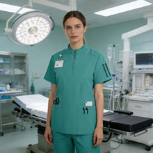 Elastic quick-dry scrub top, men's and women's surgical scrubs for doctors, beauty salon operating room scrub uniforms