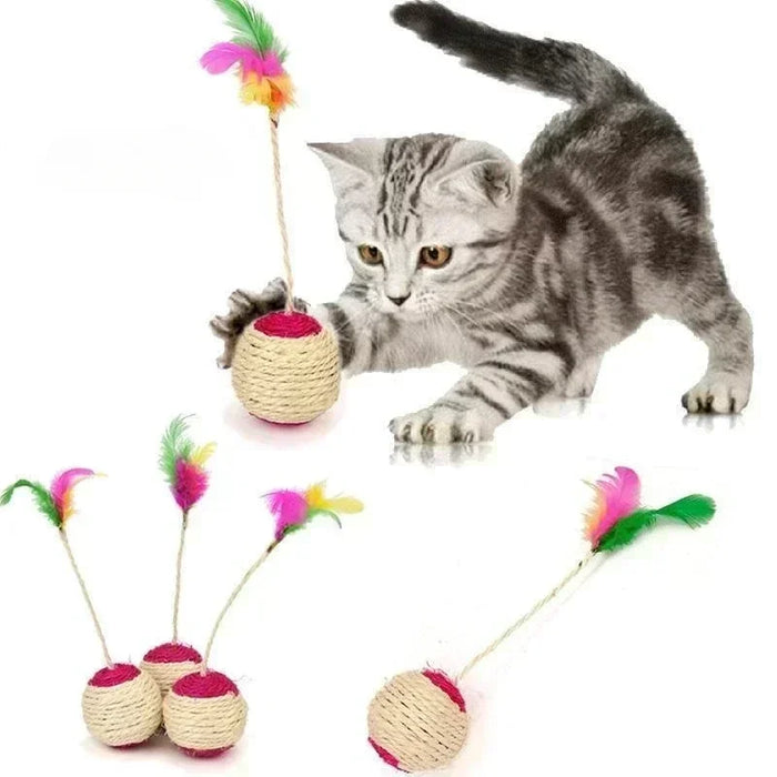 1 pièce Jouet pour chat balle à griffer en sisal fournitures pour animaux de compagnie jouet à plumes jouets pour chats entraînement interactif jouet interactif pour chaton