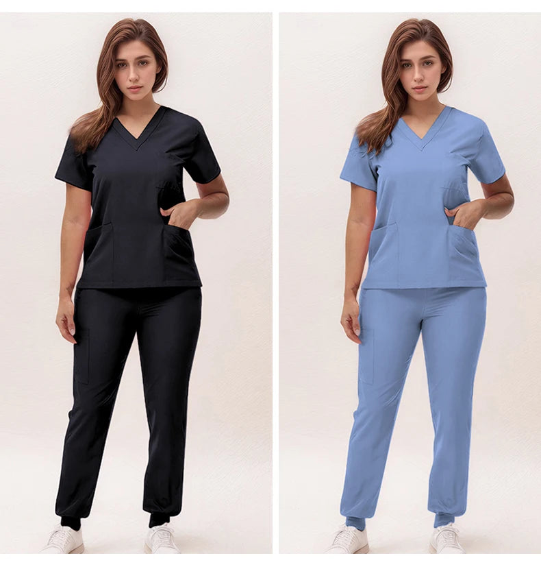 Stretchy Nurse Uniforms V-neck Top Jogger Pants Scrub Sets Surgical Workwear Dentist Nursing Suit Hospital Doctor Outfit S21