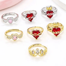 SUNSLL Classic Cubic Zircon Red Sacred Heart Rings For Women Girls Angel's Wings Gold Plated Wedding Party Jewelry Gifts