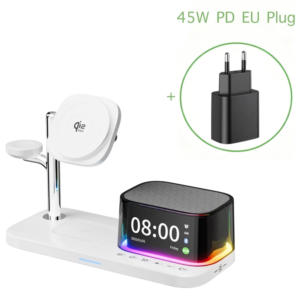 Qi2.2 25W 5 in 1 Magnetic Wireless Charger Stand Bluetooth Speaker Fast Charging For iPhone Multi Device Compatibilityz