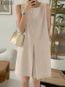 ZANZEA Tank Dresses Oversized Sleeveless KneeLength Sundress