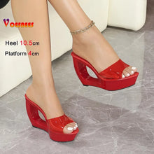 Fashion Transparent Crystal Slippers Women 10.5CM Wedges Clear High Heels Platform Sandals 2026 Summer New Model Catwalk Shoes