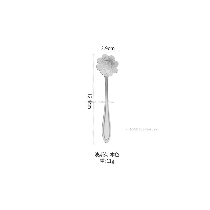 1pcs Stainless Steel Cherry Rose Flower Gold Scoop Coffee Spoon Gifts Kitchen Dessert Tea Accessories Tableware Decoration