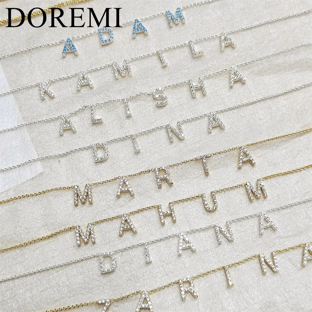 DOREMI Customized Gift Jewelry 9mm Crystal Letter Names Necklace Colorful Birthstone Cz Charms Choker Necklace