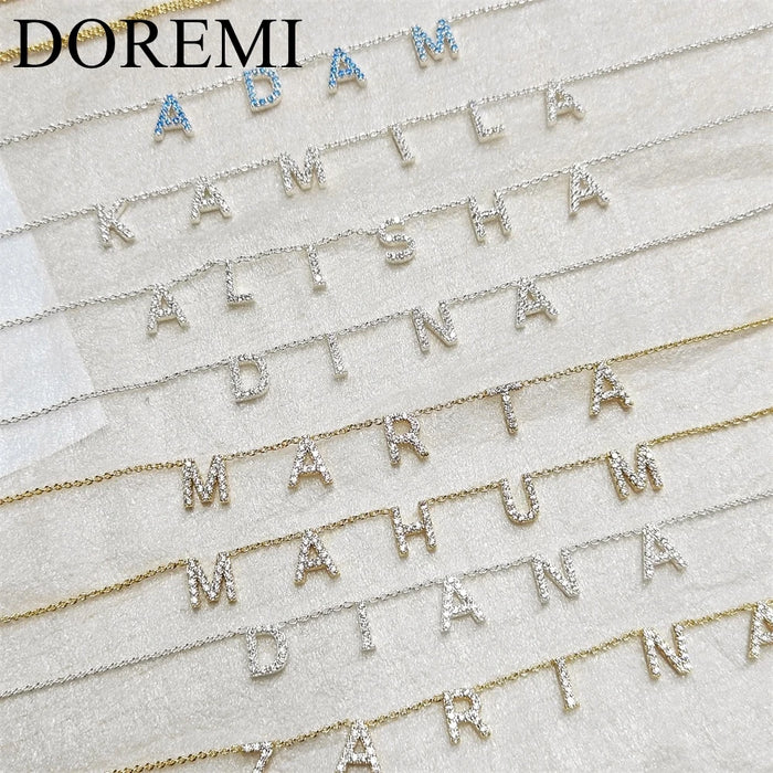 DOREMI Customized Gift Jewelry 9mm Crystal Letter Names Necklace Colorful Birthstone Cz Charms Choker Necklace
