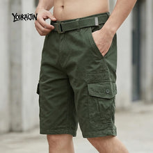 Mens Casual Hiking Cargo Shorts Water Washed Cotton Oversized Straight Leg Shorts with Big Pockets Elastic Waist 29-38
