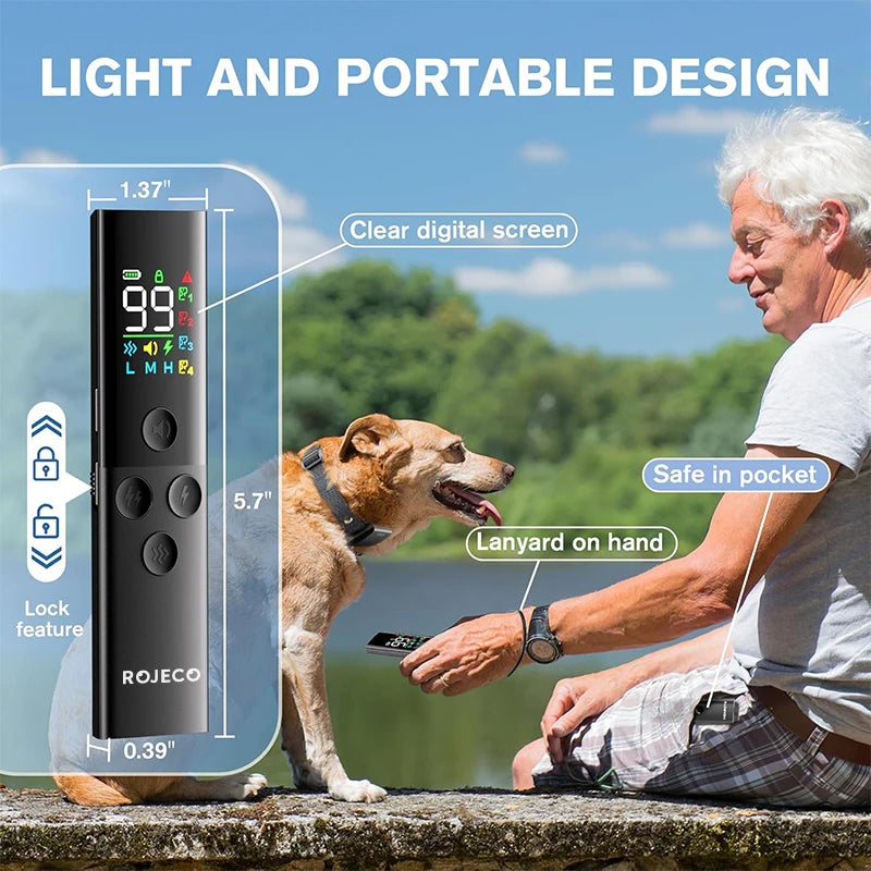 ROJECO  Dog Training Collar with Remote Control 1600FT IP67 Waterproof Electric Dog Collar For Pet Dog Bark Control Stop Collar