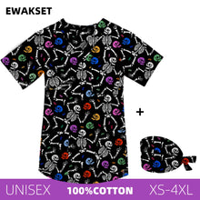 New Top for orthopedics Cotton bones skeleton printed Medical Blouse V-neck Nurse Doctor Operating T shirts Unisex Scrub Clothes