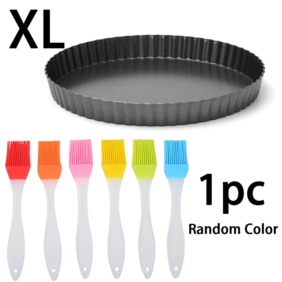 2pcs Chrysanthemum Pie Plate with Removable Bottom & Oil Brush Set, Non-stick Fluted Tart Pizza Pan Home Kitchen Baking Mold XJM