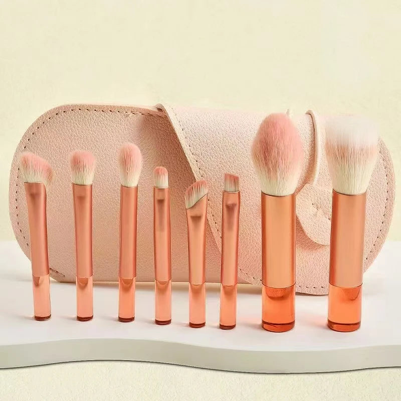 10pcs Pink Makeup Brush Set for Beginners Mini Portable Foundation Eyeshadow Brushes with Crystal Handle Includes Brush Pouch