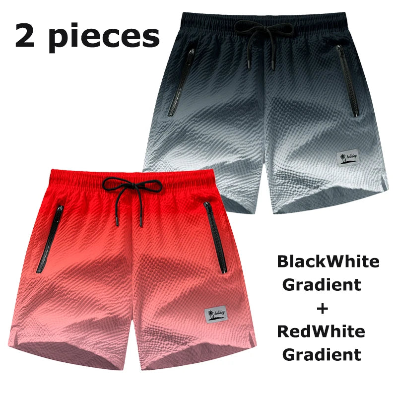 Mens Seersucker Beach Shorts With Mesh Liner Quick Dry