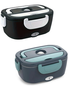 220V 110V 24V 12V 2 in 1 Electric Heating Lunch Box Car Truck Office Food Heater Stainless Steel Food Warmer Container Black Set