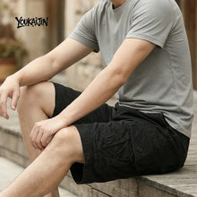 Mens Casual Hiking Cargo Shorts Water Washed Cotton Oversized Straight Leg Shorts with Big Pockets Elastic Waist 29-38