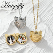 Haiyufly Personalized Photo Locket Necklace for Women Cat Pet Heart Pendant Copper Alloy Jewelry Choker Chain Memorial Gift