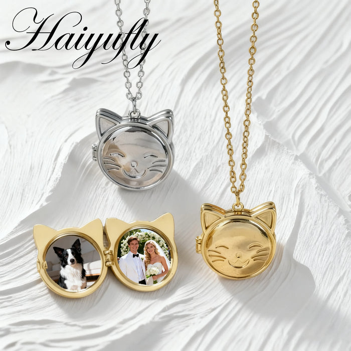 Haiyufly Personalized Photo Locket Necklace for Women Cat Pet Heart Pendant Copper Alloy Jewelry Choker Chain Memorial Gift