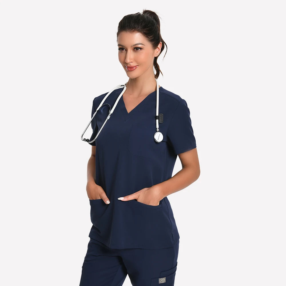 KUNGFU SCRUBS Women Nurse Scrubs Medical Uniform Top Antibacterial Soft Wrinkle-resistant Waterproof T-shirt Pencil Pants