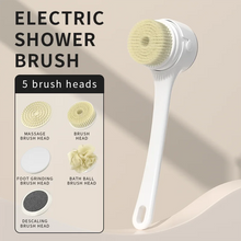 2025 NEW Electric Shower Body Cleaning Brush 5 Heads Spinning Spa Bath Brush Waterproof Long Handle Personal Back Rubbing 3 Gear